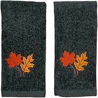 Vista 13 de Serafina Home Toallas decorativas para decoración de otoño: nueces bordadas sobre hojas de bellotas de otoño en naranja felpa, juego de 2 piezas, 11