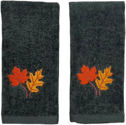 Miniatura 13 de Serafina Home Toallas decorativas para decoración de otoño: nueces bordadas sobre hojas de bellotas de otoño en naranja felpa, juego de 2 piezas, 11