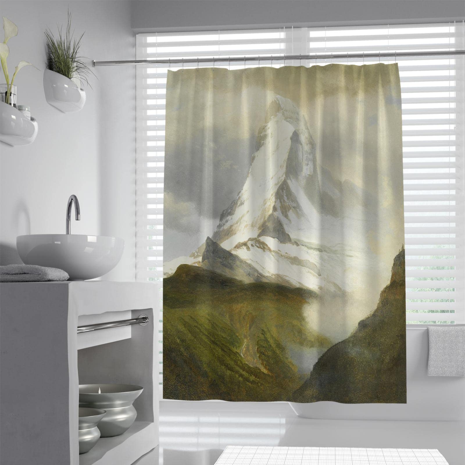 Landschaft Duschvorhang Liner Einzigartige Berg Duschvorhänge für Badezimmer Albert Bierstadt Polyester Stoff WC Vorhanghaken 120Wx200Lcm