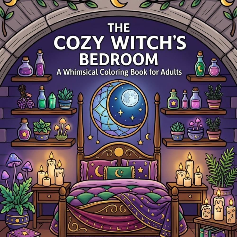 The Cozy Witch's Bedroom: A whimsical coloring book for adults