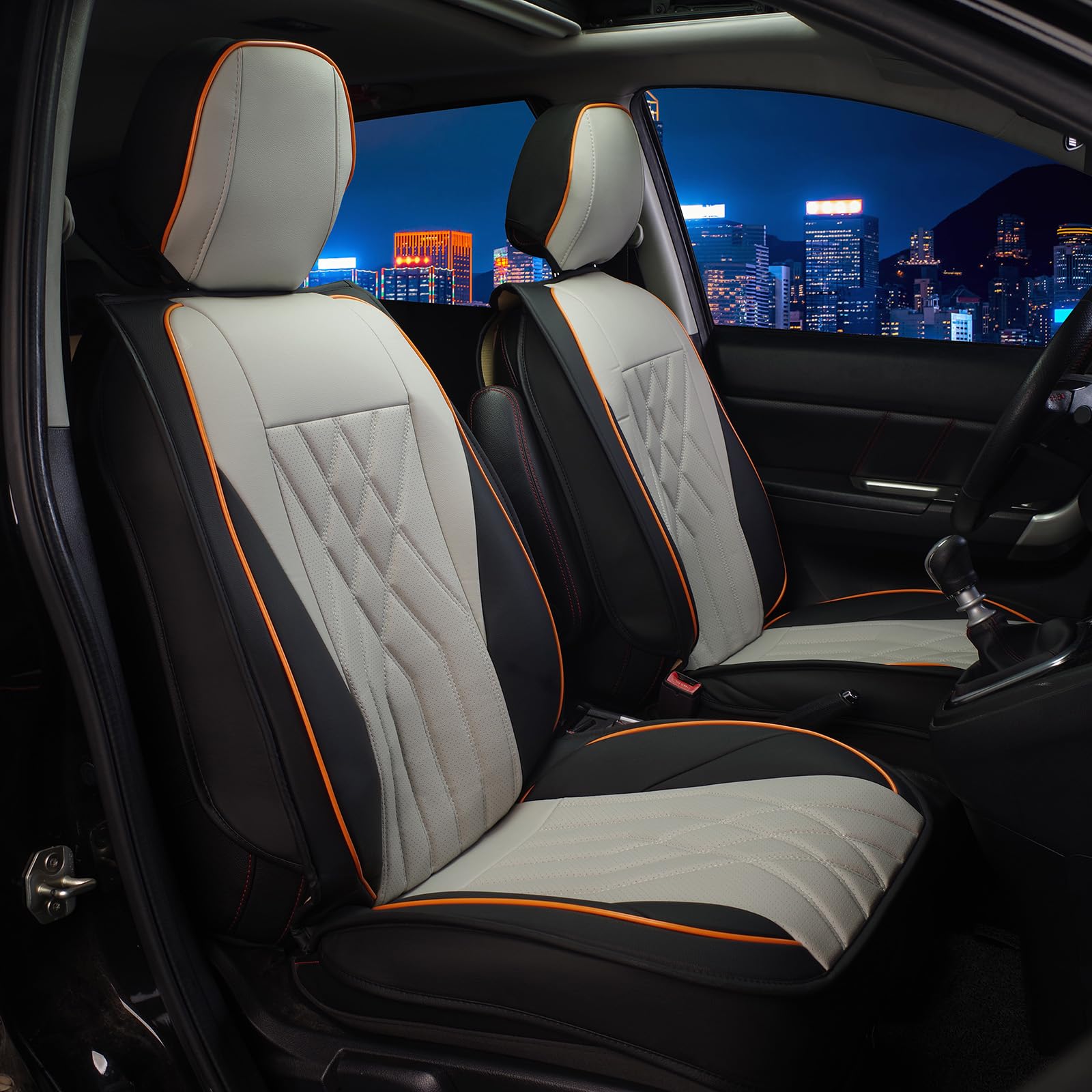 2pcs Front Car Seat Covers,Waterproof Faux Leather Automotive Vehicle Cushion Cover, Universal fit for Most Cars(Black＆Grey)