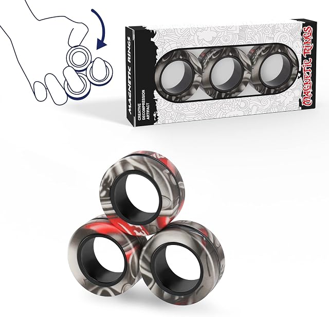 3pcs Magnetic Rings Fidget Toy Set Idea Adhd Hand Exerciser ...