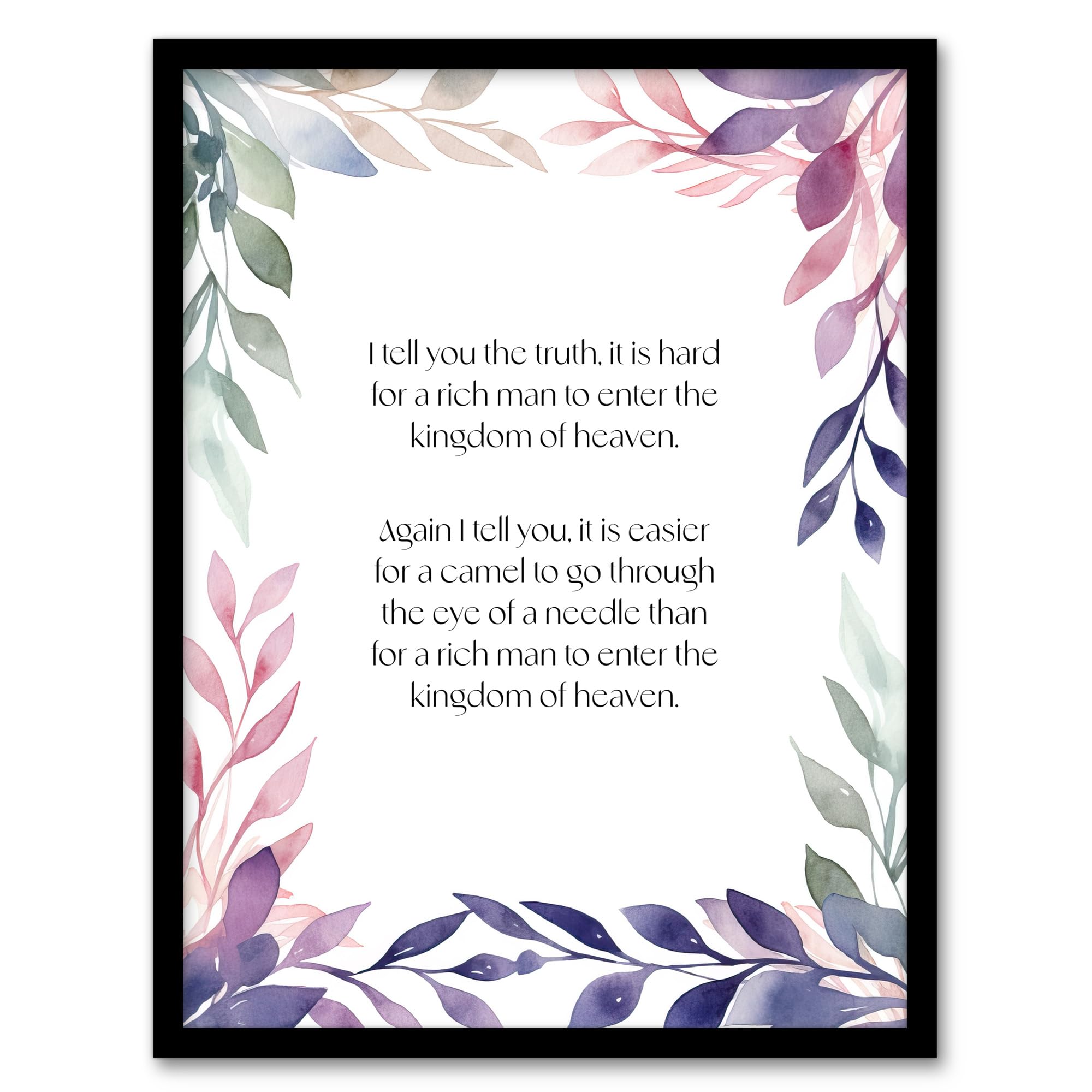 Artery8 Matthew 19:24 Jesus Christ Christian Bible Faith God Quote Violet Flowers Artwork Artwork Framed Wall Art Print 18X24 Inch