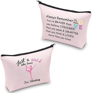 CMNIM Ice Skating Gifts Skating Makeup Bag Figure Skating Gifts Just a Girl Who Loves Ice Skating Gifts for Girls Skater Gifts Cosmetic Bag Travel Pouch Toiletry Bag, Just a Girl Who Loves Ice Skating Bag pink