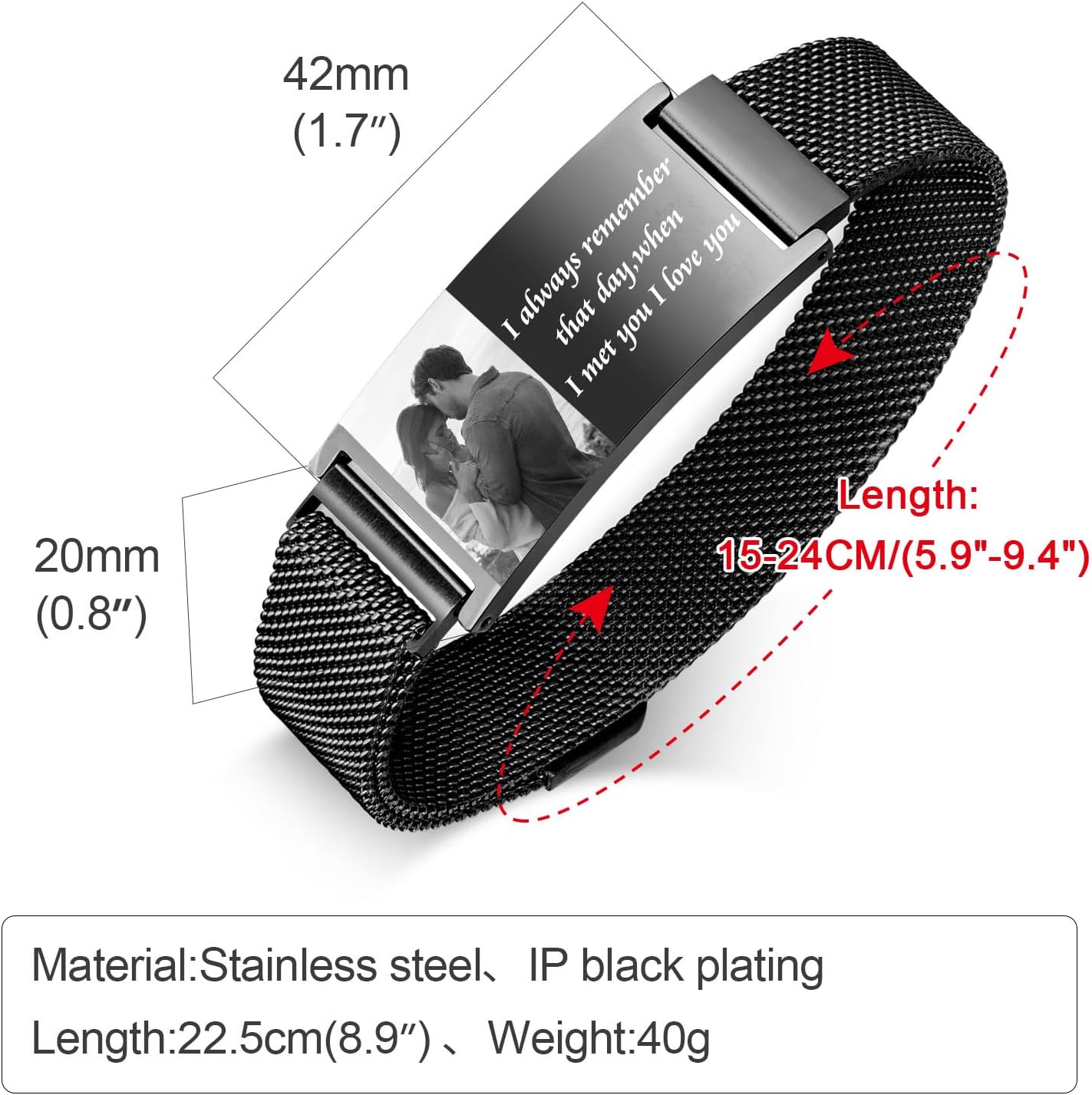 Personalized Photo Bracelet for Men - Free Engraving Custom Bracelets,Hypoallergenic Stainless Steel Adjustable Engraved Wristband,Trendy Waterproof Customizable Picture Bracelet Gift for Women - Image 2