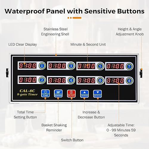 Miniatura 6 de BEAMNOVA Temporizador de cocina digital de 8 canales, recordatorio de freidora de cocina comercial, alarma de anillo fuerte, volumen ajustable de