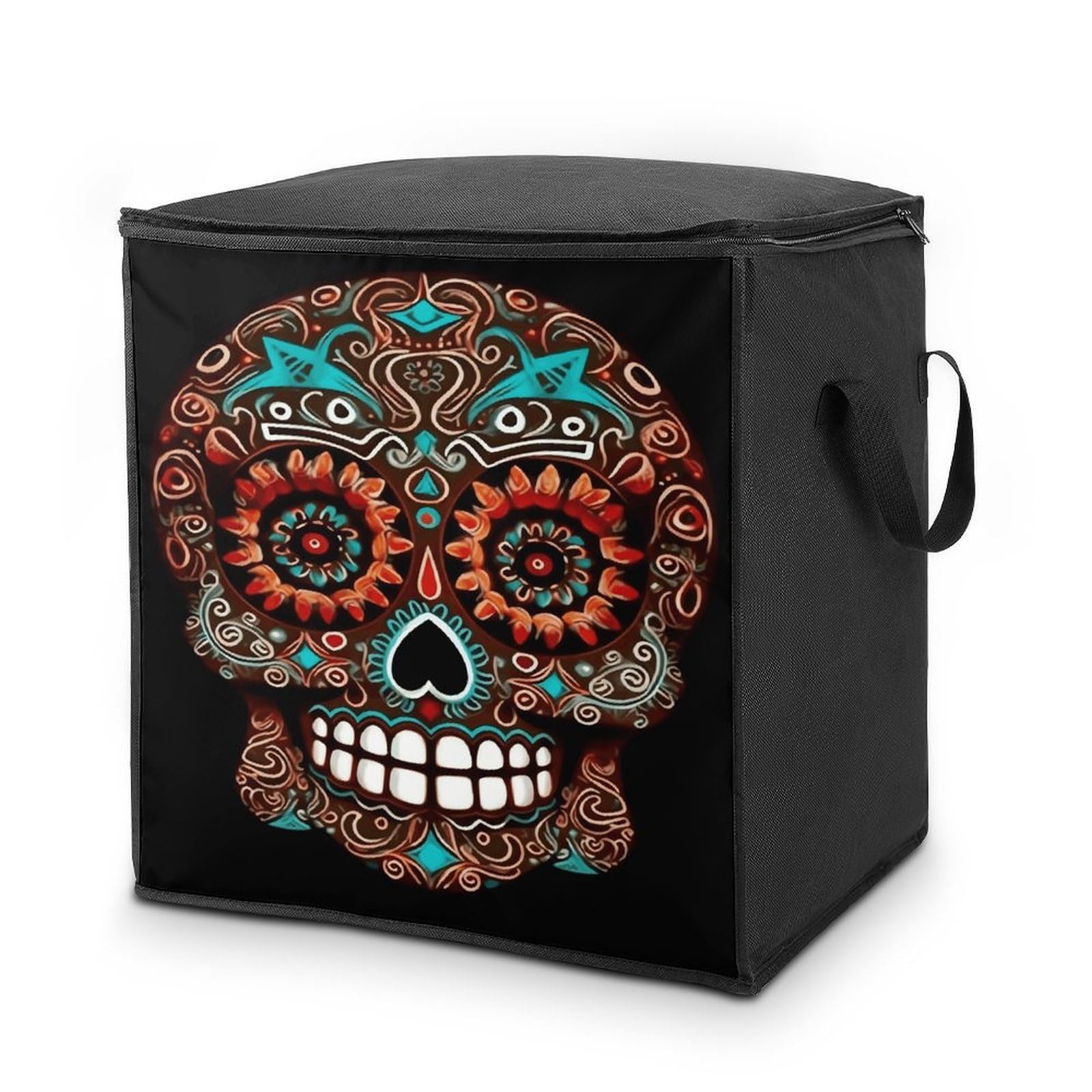 Sugar Skulls Day of The Dead Storage Bags Comforter Quilt Blanket Clothes with Zipper & Handles Easy to Fit King Size Comforter Set Closet Under Bed Organizer for Dorm Pillows Bedding 70L