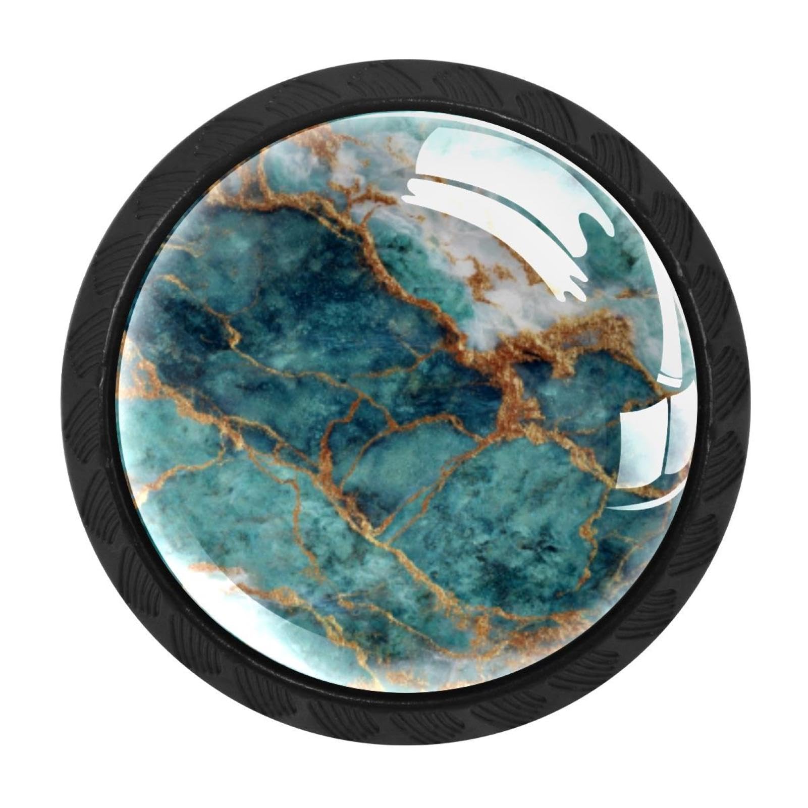 CHENZZZZ Teal Turquoise Marble (1) Drawer Knobs 4 Pack Crystal Dresser Knobs 35mm Glass Cabinet Knobs for Home Office Bathroom