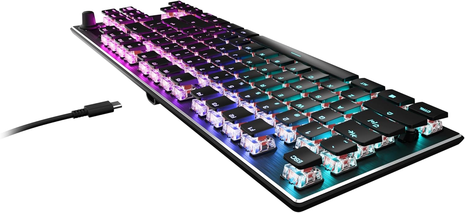 Turtle Beach Vulcan TKL Tenkeyless Linear Mechanical Titan Switch PC Gaming Keyboard with Per-Key AIMO RGB Lighting, Anodized Aluminum Top Plate and Detachable USB-C Cable - Black