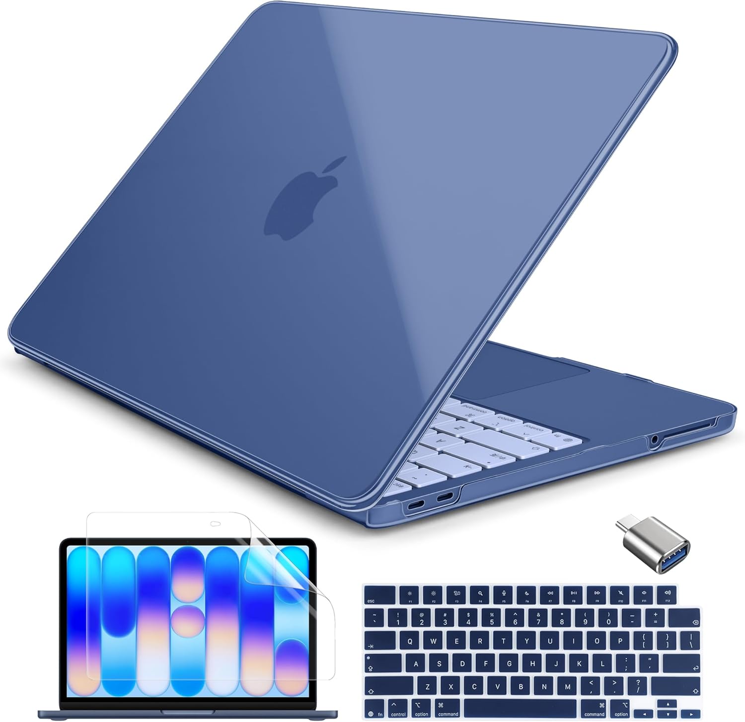 Batianda 4-in-1 Clear Case for New MacBook Neo 13 inch 2026 Release Model A3404, Ultra-Thin High Transparency Hard Shell Cover with Keyboard Skin, Screen Protector, USB-C Adapter, Crystal Indigo