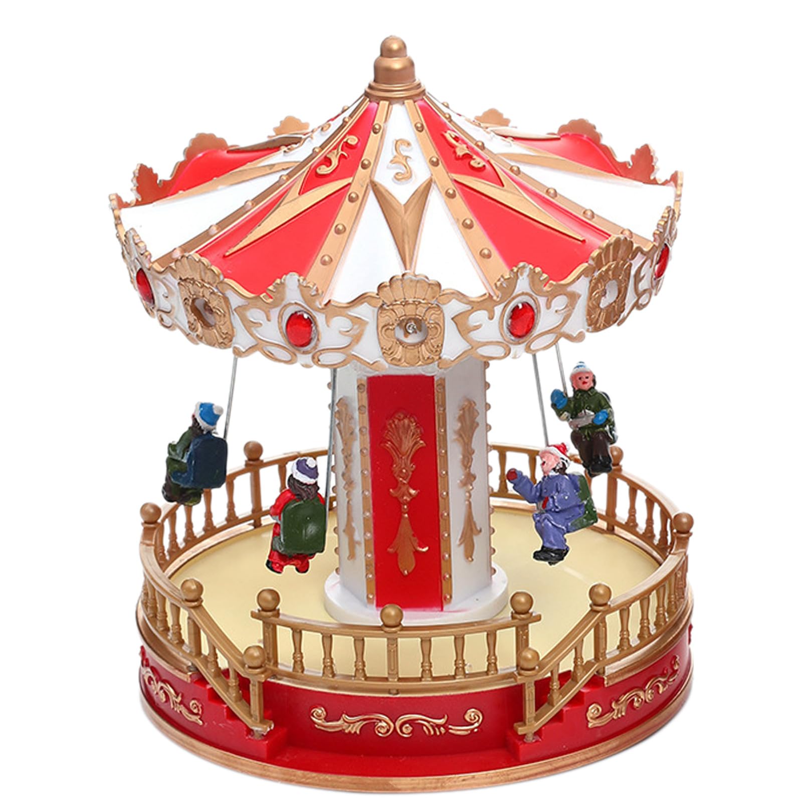 TOYANDONA Giostra natalizia illuminata: giostra rotante in resina - Decorazione da tavolo con Babbo Natale a LED e musica - Statuetta musicale a forma di altalena per le feste, ideale per decorare