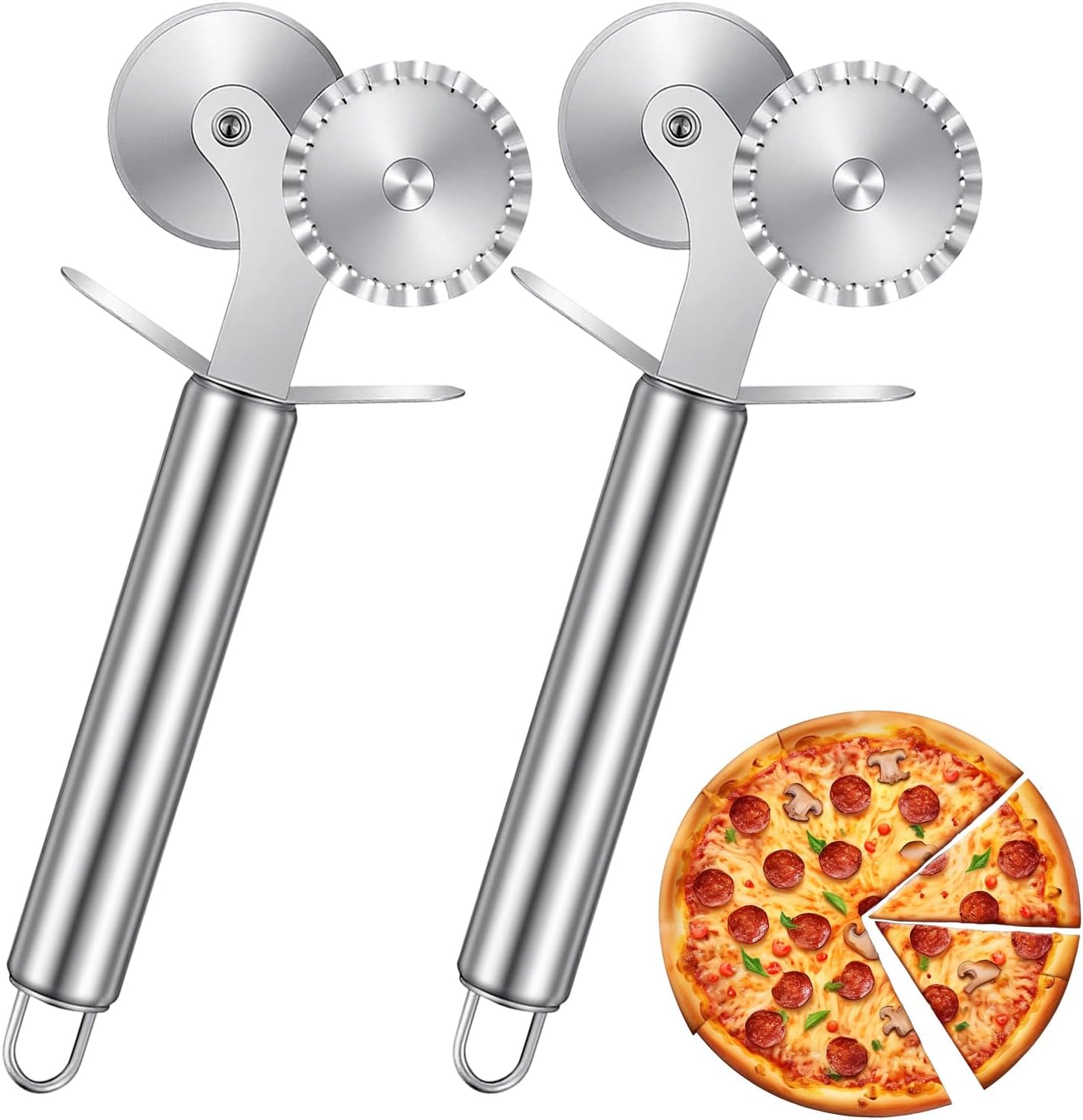 2 Pcs Pasta Cutter, Double-Headed Pasta Cutter Wheel, Stainless Steel Versatile Pastry Cutters Wheel with Rolling Design for Kitchen Baking and Dough Preparation