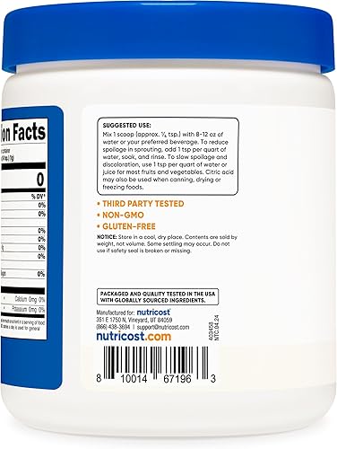 Miniatura 4 de Nutricost Polvo de ácido cítrico (1 libra), 0.04 oz por porción, sin OMG, sin gluten, apto para vegetarianos