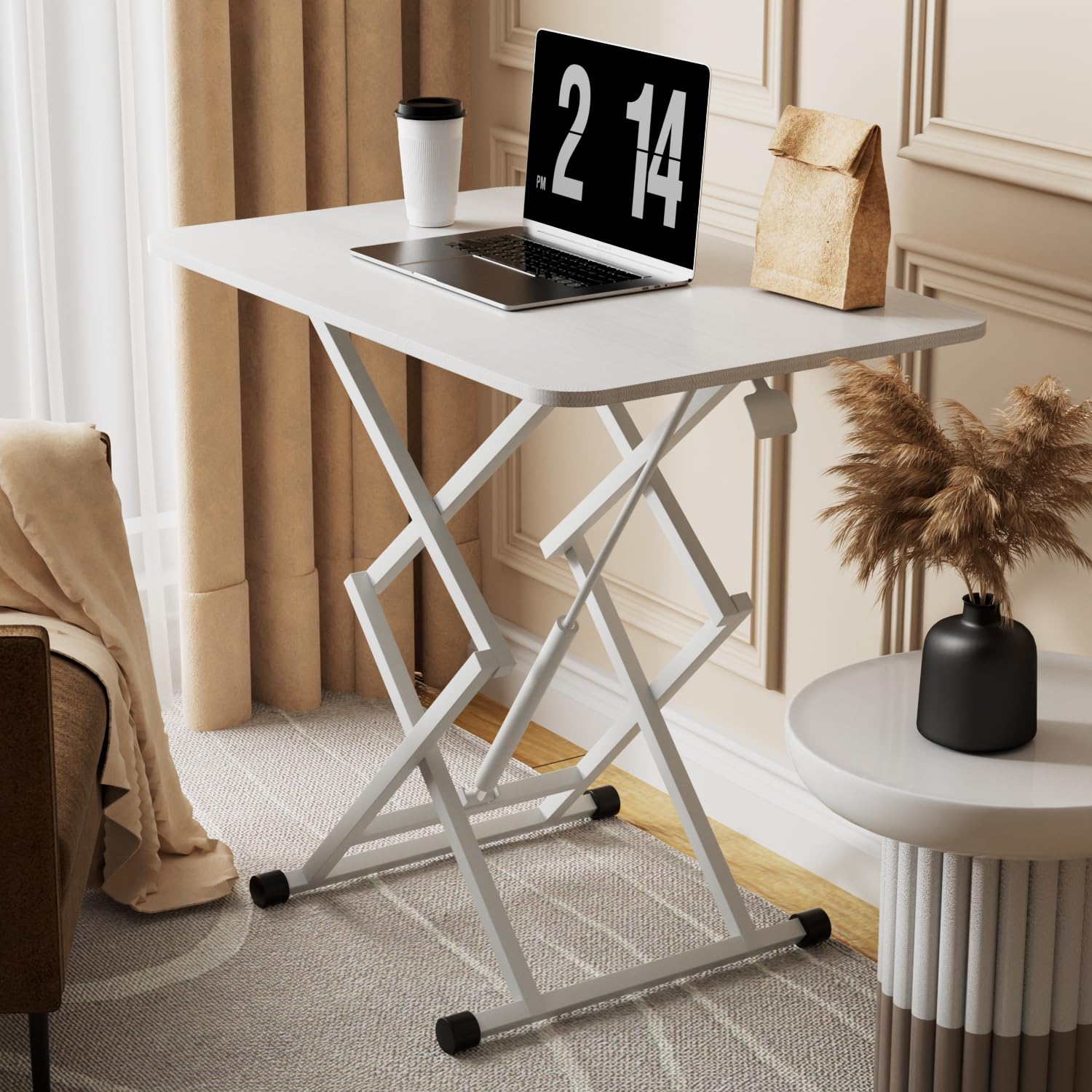 ZMYCZ Standing Desk, Height Adjustable Converter Desk, 31.5"x20" Workstation, Ergonomic Gas Height Adjustable Standing Desk, Sit Stand Tabletop Monitor and Laptop Riser Platform Work Table (White)