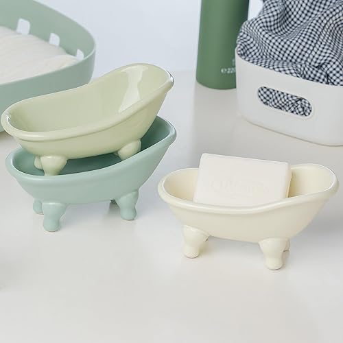 Miniatura 6 de Jabonera de cerámica de 5.6 pulgadas, jabonera de baño con pie de garra (té verde)