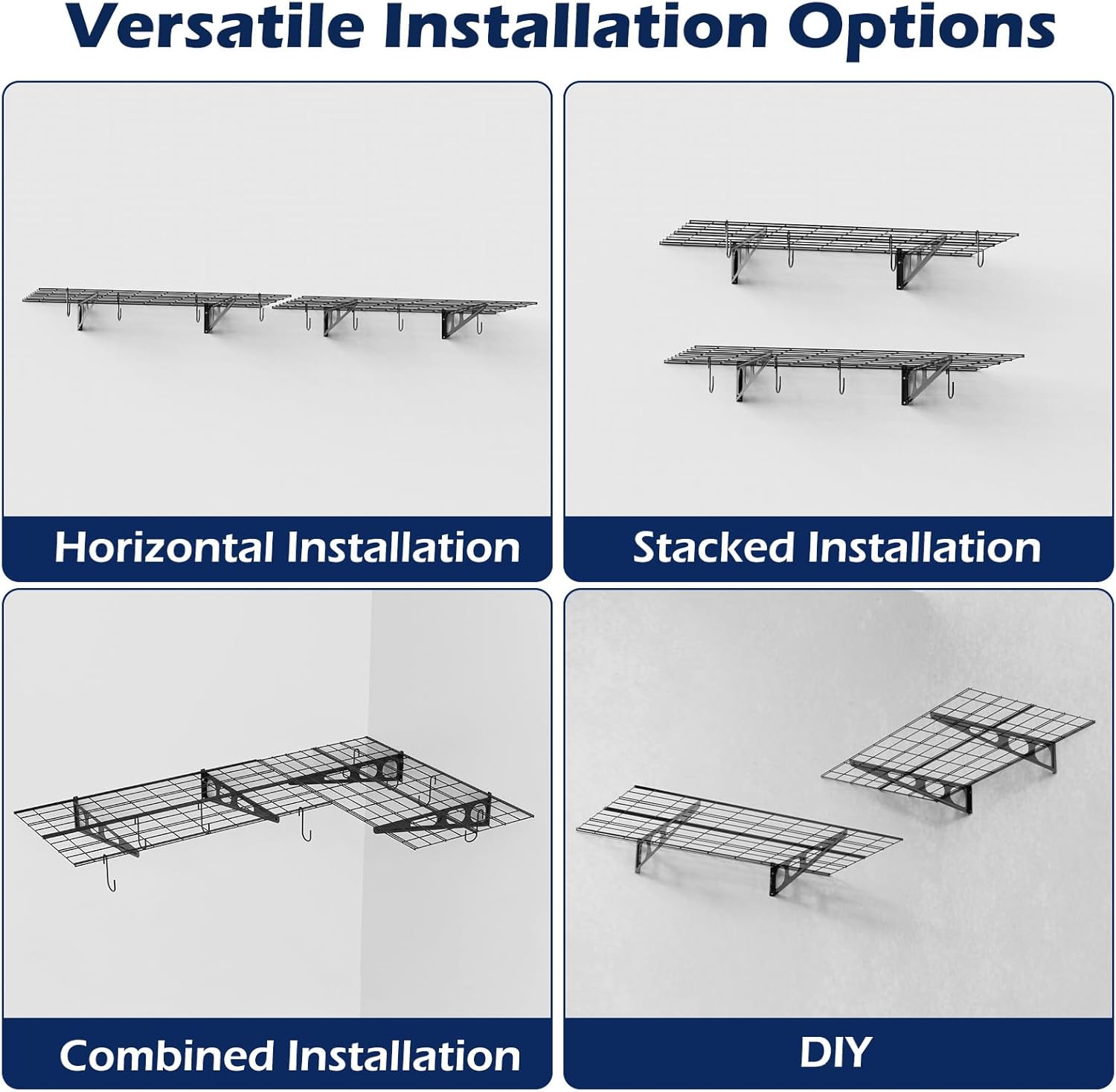 2x3 Ft Garage Wall Shelving, 700 lbs Heavy Duty Metal Garage Shelf Storage Organization, 24x36 Inch Wall Mounted Floating Shelves with Hooks, High Capacity, Space Saving, 2 Pack - Image 7