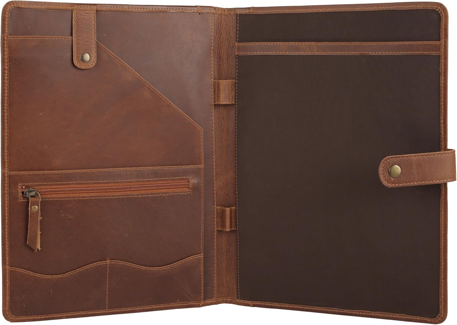 KomalC Leather Portfolio Folder with Button Closure | Business Padfolio for Professionals | Vintage Organizer with Legal Pad Holder, Card Slots & Document Pockets (Serena)