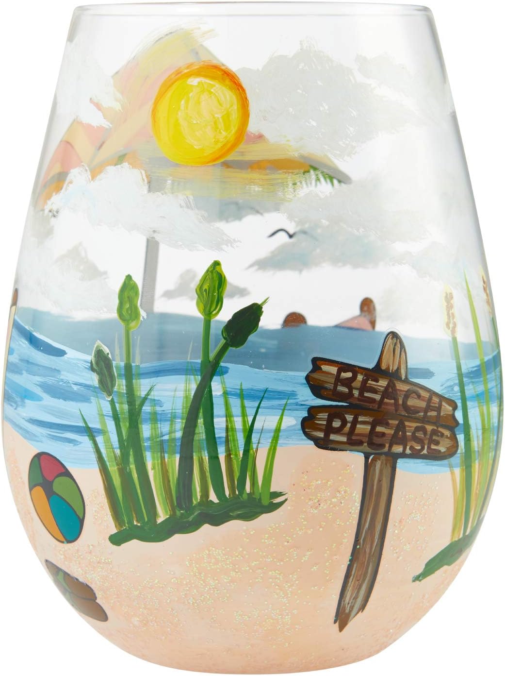 Enesco Designs by Lolita Beach Please Hand-Painted Artisan Stemless Wine Glass, 1 Count (Pack of 1), Multicolor, 20 ounces - Image 2