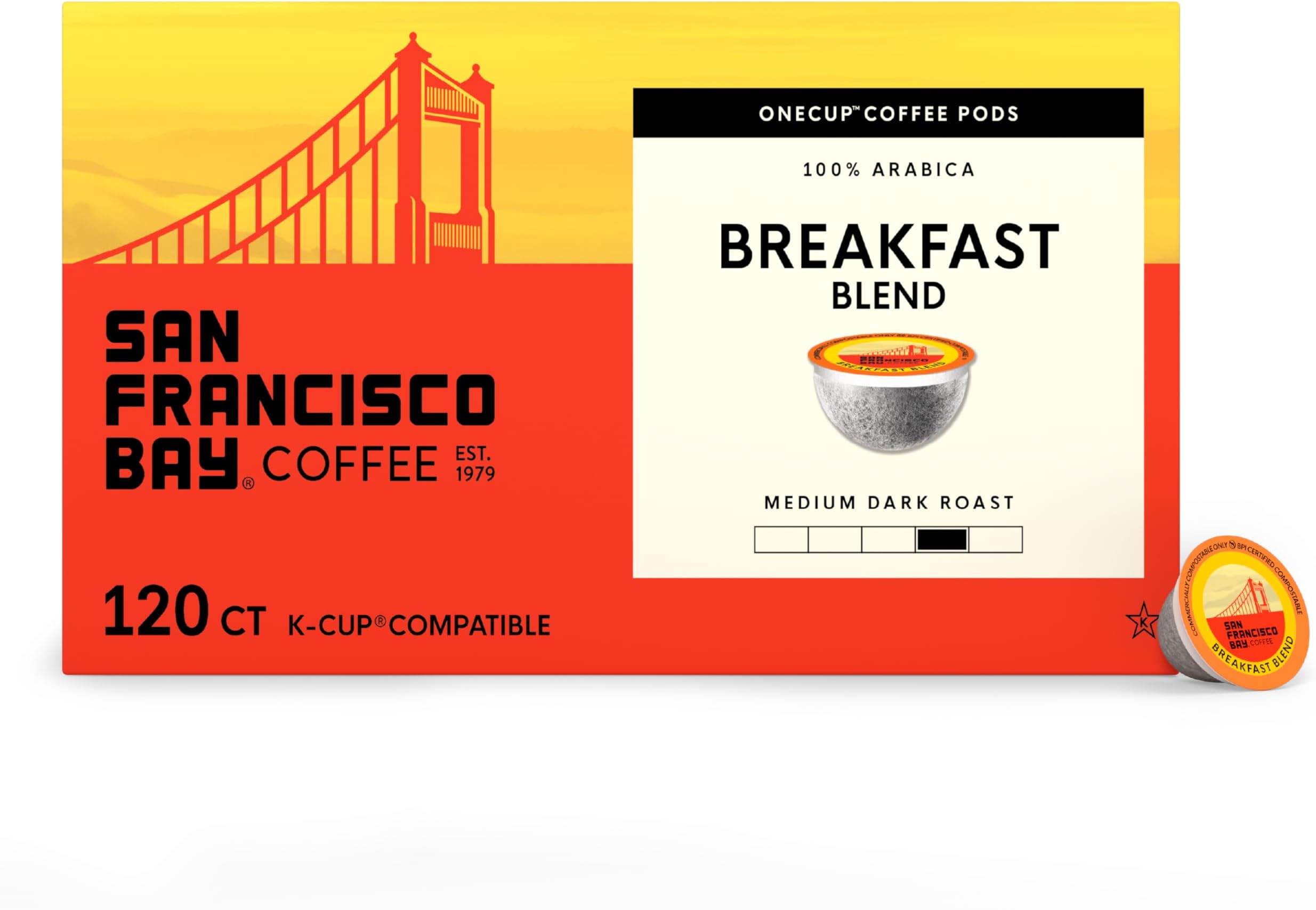 San Francisco Bay K-Cup Coffee Pods, Breakfast Blend (120 ct), Medium Roast, Commercially Compostable Single-Serve Coffee Pods