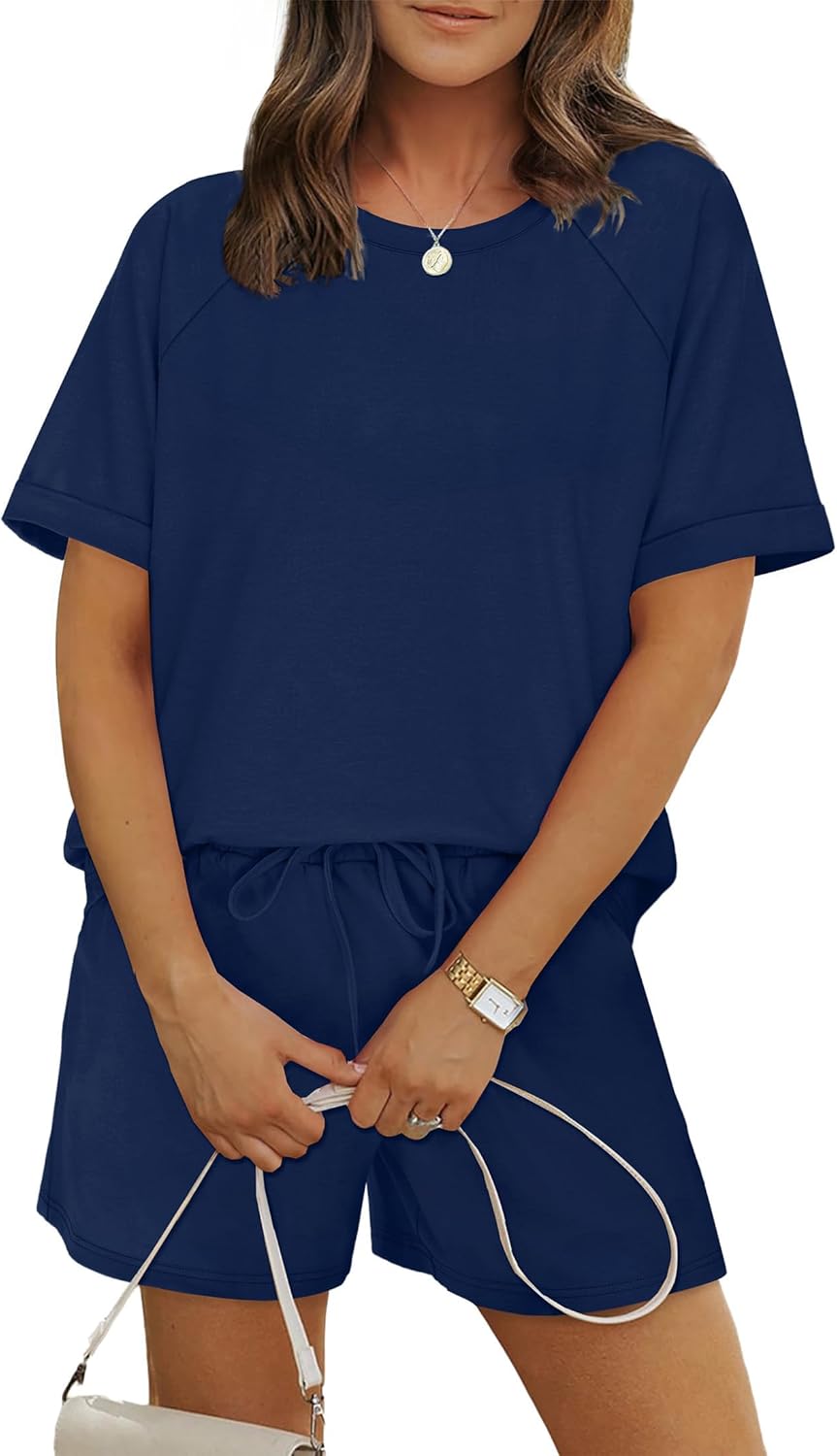 WIHOLL Two Piece Short Sets for Women Casual Summer Short Sleeve Crew Neck Lounge Matching Set Spring Outfits - Image 3