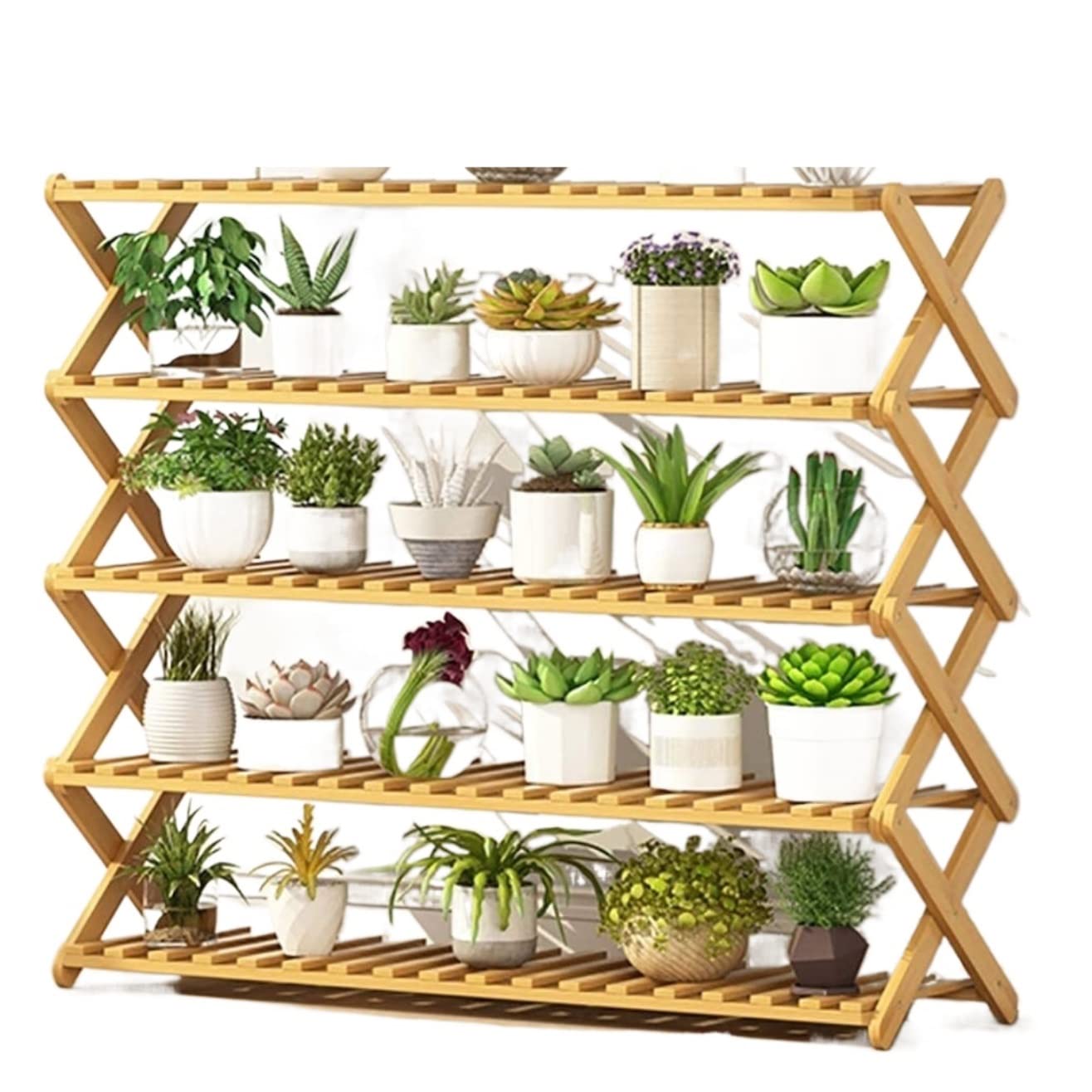 MHbdfsxz Plant Shelf For Multiple Plants Bamboo Wood Plant Shelf Folding Flower Display Stand Indoor Home Patio Garden Flower Stand For Patio(73*31*100cm)