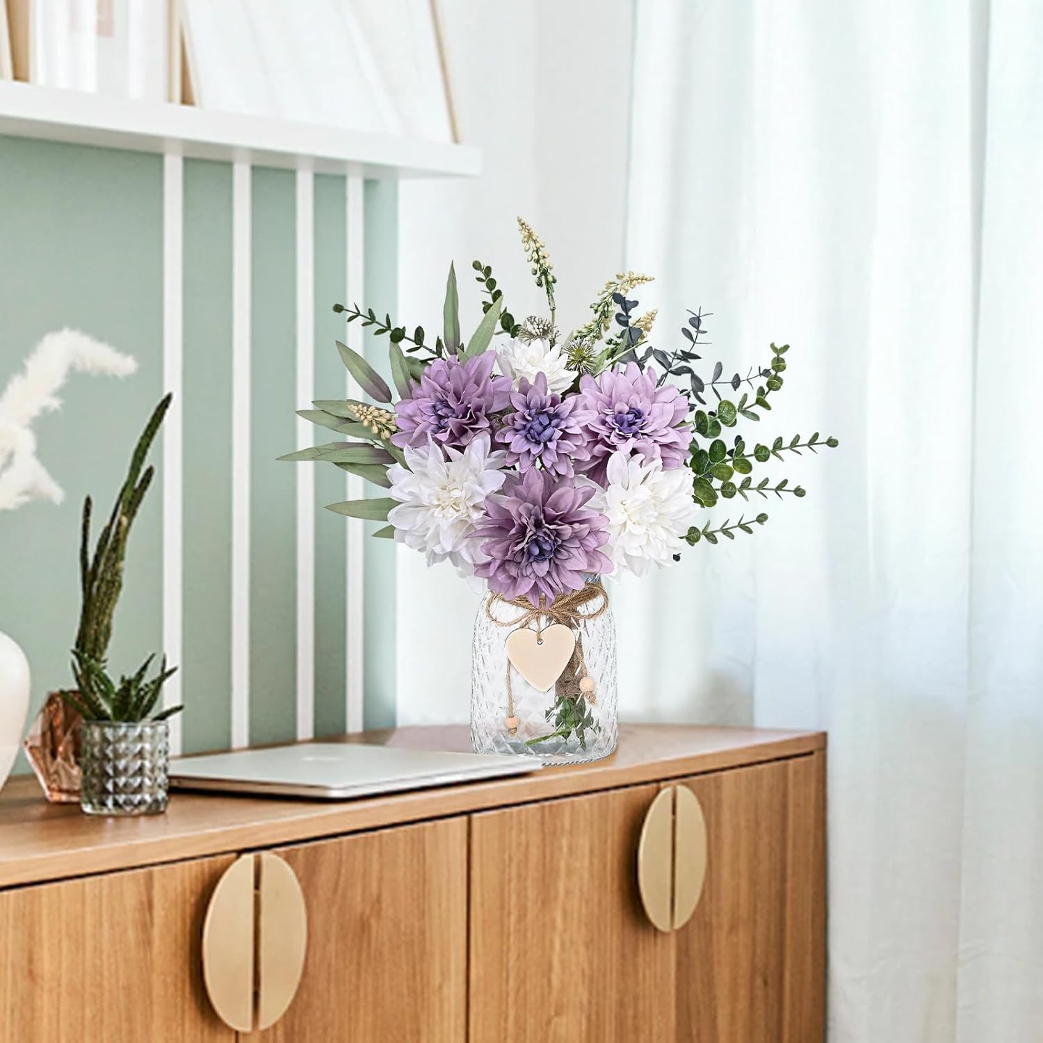 MARTINE MALL Fake Flowers in Vase, Faux Flowers in Vase, Dahlia Artificial Flowers in Vase Centerpiece Table Decorations Artificial Flower Arrangement for Home Dining Room Office Farmhouse - Image 6