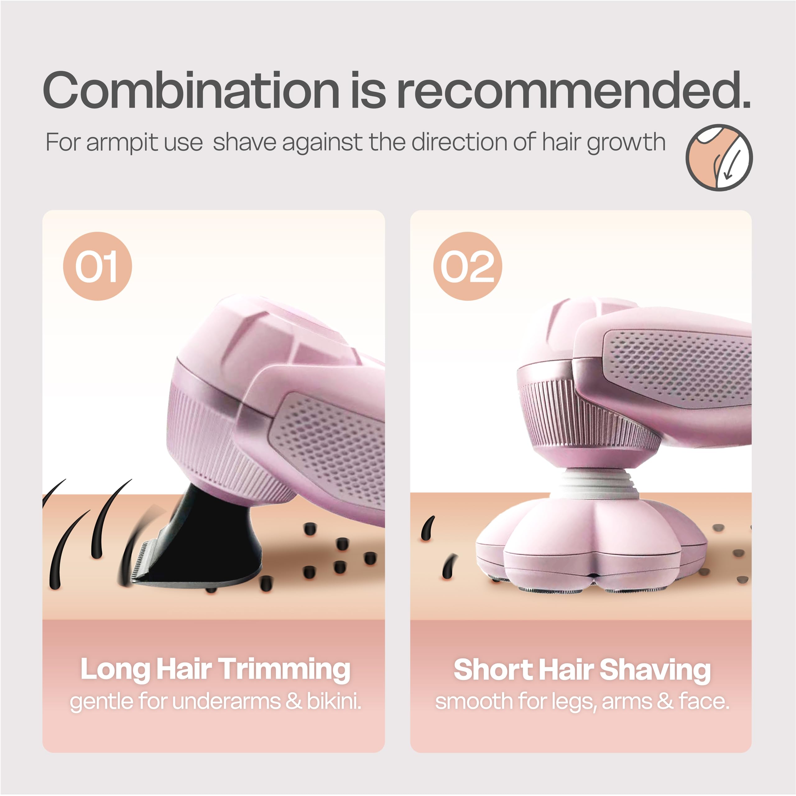 3-in-1 Electric Razor for Women, Waterproof Wet/Dry Pink Shaver