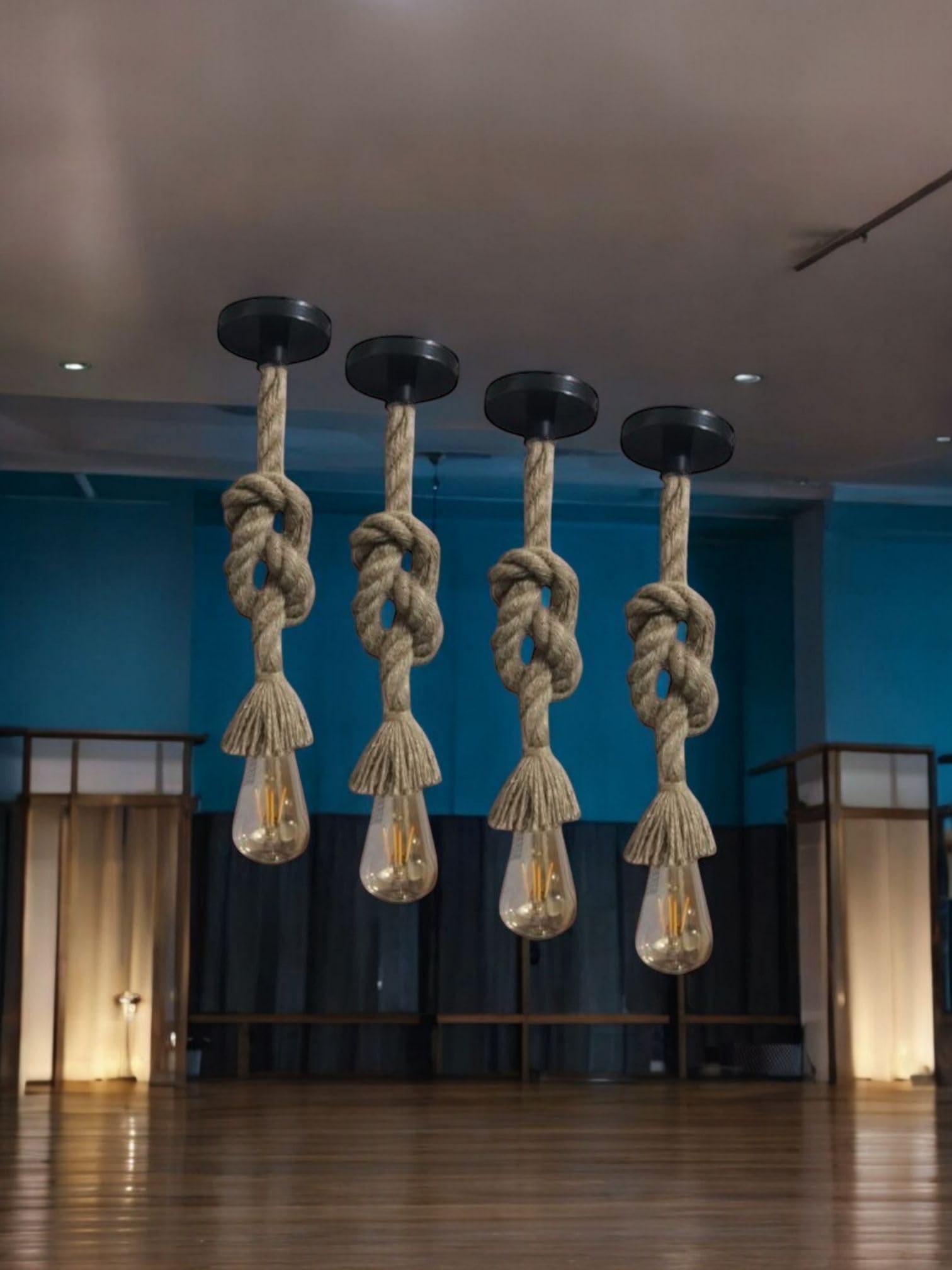 LumaCraft Natural Jute Rope Hanging Light for Home and Restaurant | Decorative Ceiling Rope Lights Without Bulb | Antique Brown Knotted Hemp Design for Bedroom, Dining, Office (Pack of 4, Brown)-image-19