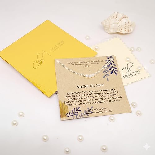 Miniatura 6 de Collar de plata de ley sin grano y sin perlas, regalo de amor propio y empoderamiento para mujer, colgante de perla real con tarjeta de mensaje