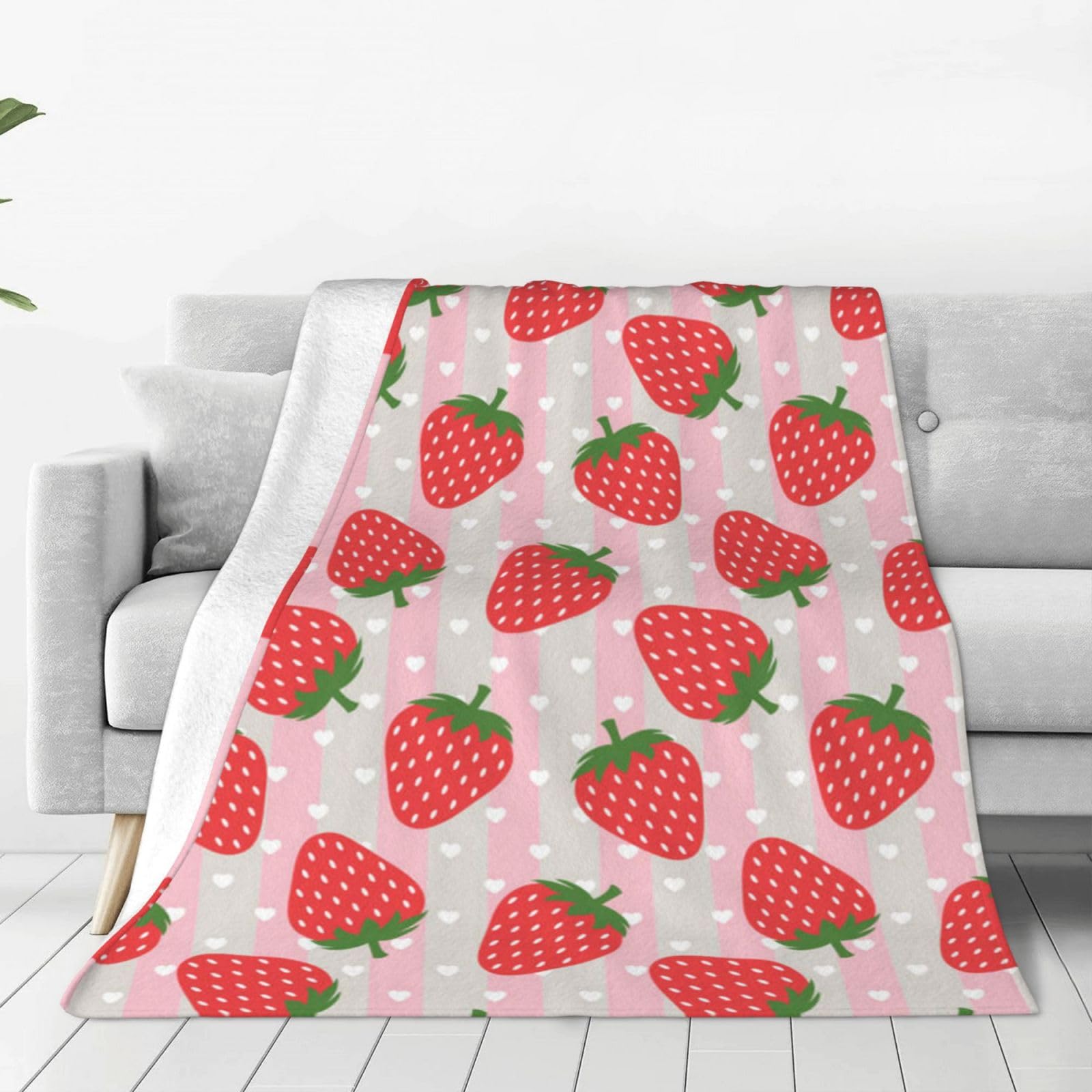 Couverture en flanelle fraise 127x101 cm légère pour lit et canapé