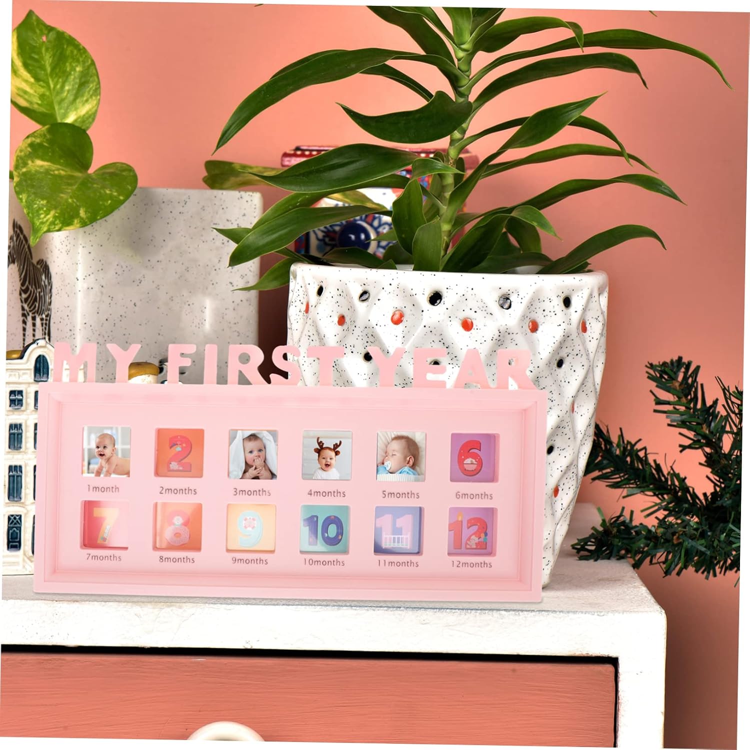 Growth Photo Frame for Months Boy Girl Commemorative Picture Holder Modern Month Keepsake Display Nursery Decor for Newborn Memories for First Year