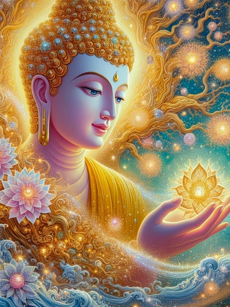 GLTEYACO Embroidery Cross Stitch Kit Buddha Statue with Lotus 11CT Stamped Cross Stitch Kits DIY Adult Beginners for Pre-Printed Needlepoint Crafts 40x50 cm