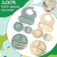 Vista 2 de Silicone Baby Feeding Set, 12Pcs Baby Led Weaning Supplies, Includes Baby Suction Bowls and Plates, Silicone Baby Bibs, Silicone Baby Cup, Silicone