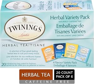 Twinings Herbal Variety Pack Individually Wrapped Teabags, Naturally Caffeine-Free, Includes Lemon, Mandarin Orange, Camomile & Goodnight Blends, 20 Count (Pack of 6), Enjoy Hot or Iced