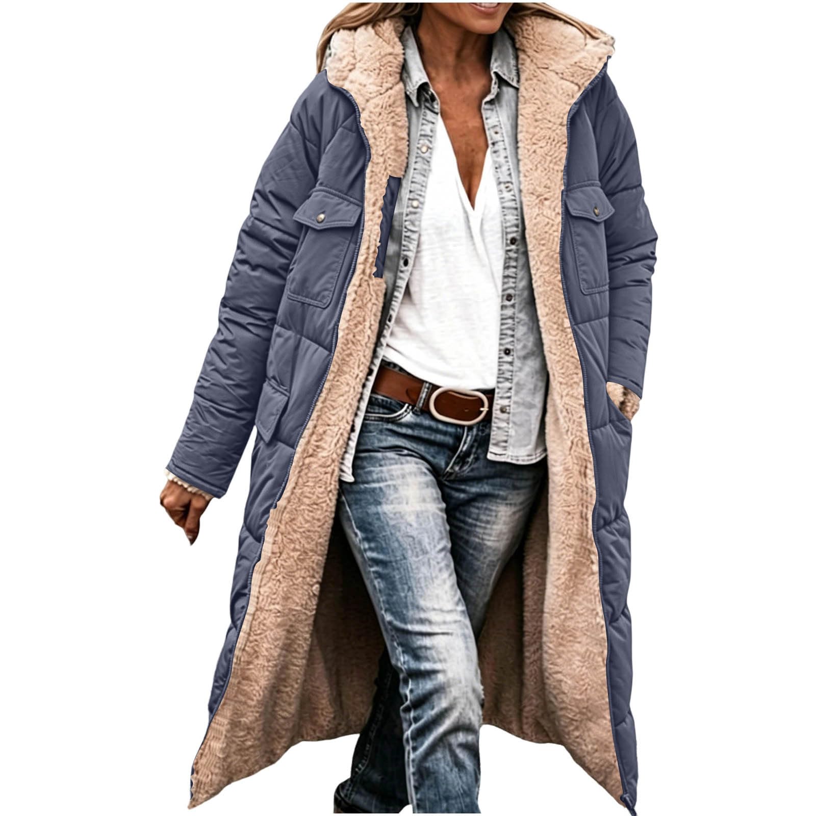 Cappotto da donna foderato in pile imbottito trapuntato giacca lunga