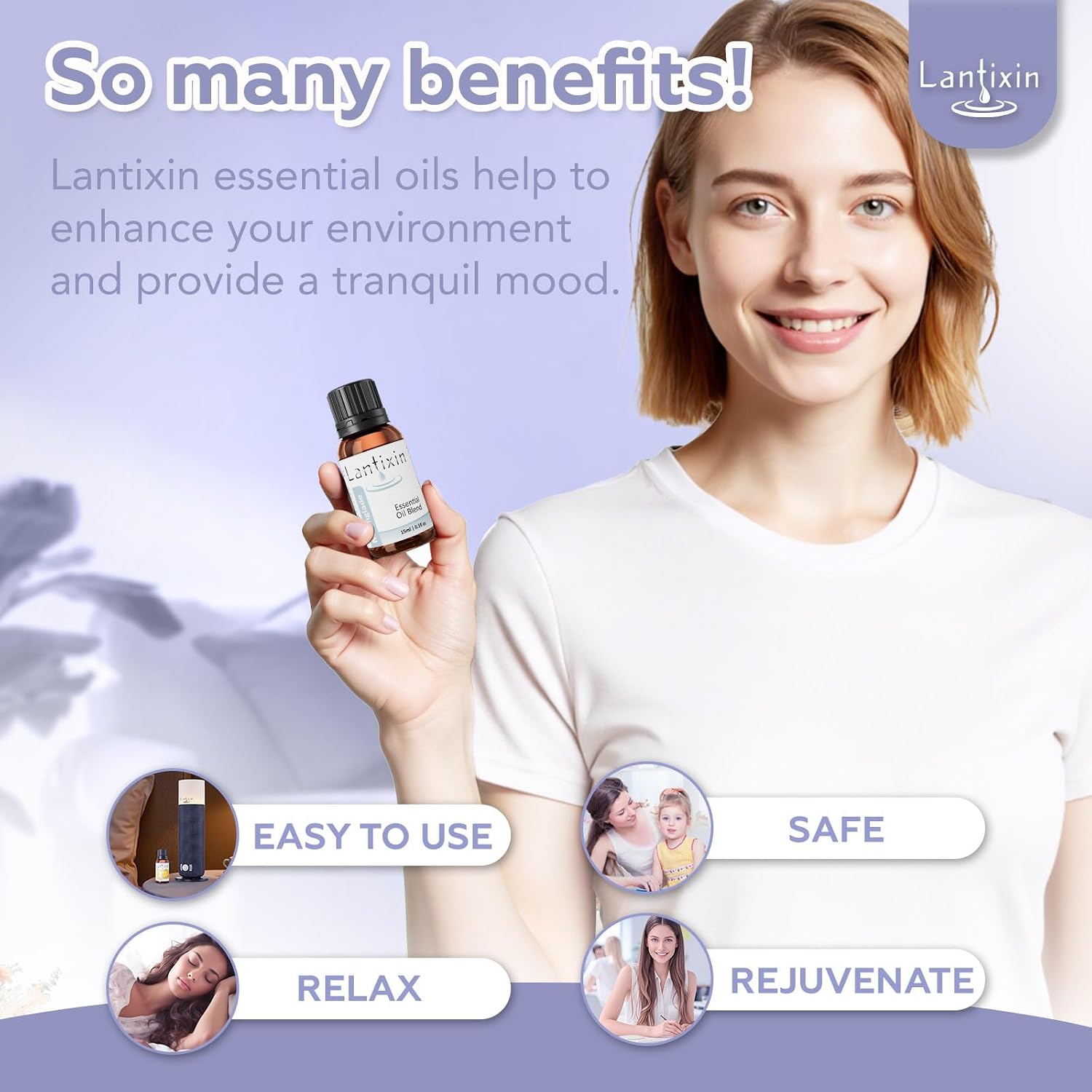 Lantixin Calming Essential Oil Blend – Lavender, Roman Chamomile & Rosemary in Natural Base – Relaxing Aromatherapy Scent for Diffuser, Sleep, Spa – for Home, Hotel – 0.5 Fl Oz (Moonglade Soothing)