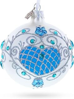 Turquoise Glass Ball Christmas Ornament 3.25 Inches
