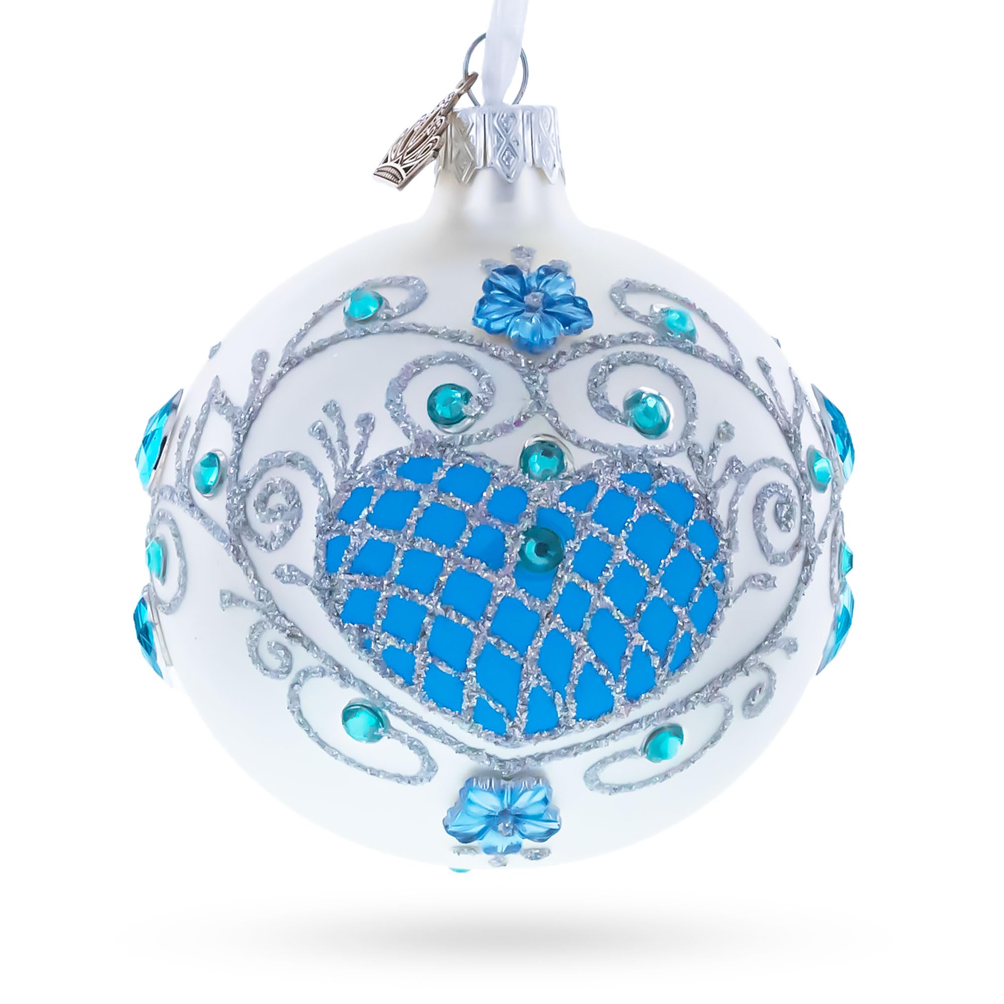 Boule de Noël en verre turquoise suspension sapin haut de gamme ornement 3.25 pouces