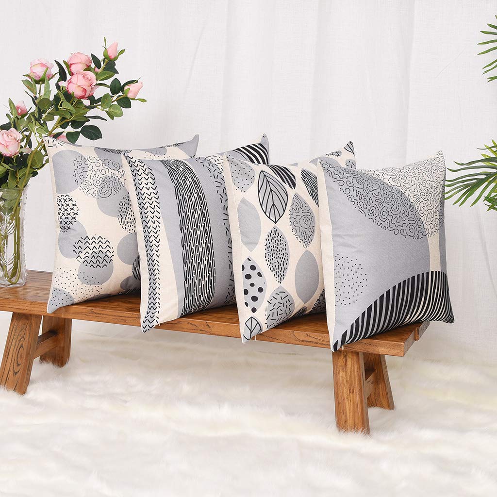 Fashion Geometric Pattern Throw Pillow Covers Square Decorative Cushion Case for Sofa Printing Pillowcase, 18x 18 Inch, Set of 4, Many Color (Grey)