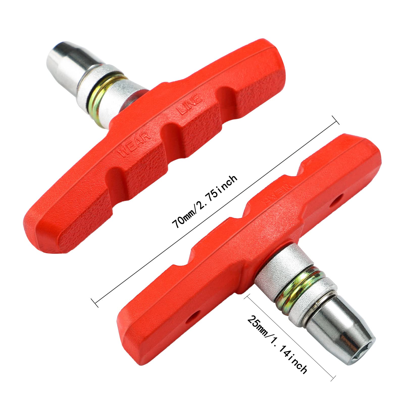 2 Pares De Pastillas De Freno Red Bike V Con Tuercas Hexagonales Y Espaciadores De 70 Mm Rojo Verde