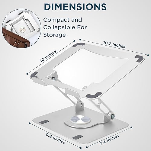 Miniatura 3 de Soporte giratorio para computadora portátil para escritorio, soporte ajustable para laptop con rotación de 360, elevar la inclinación enfría la