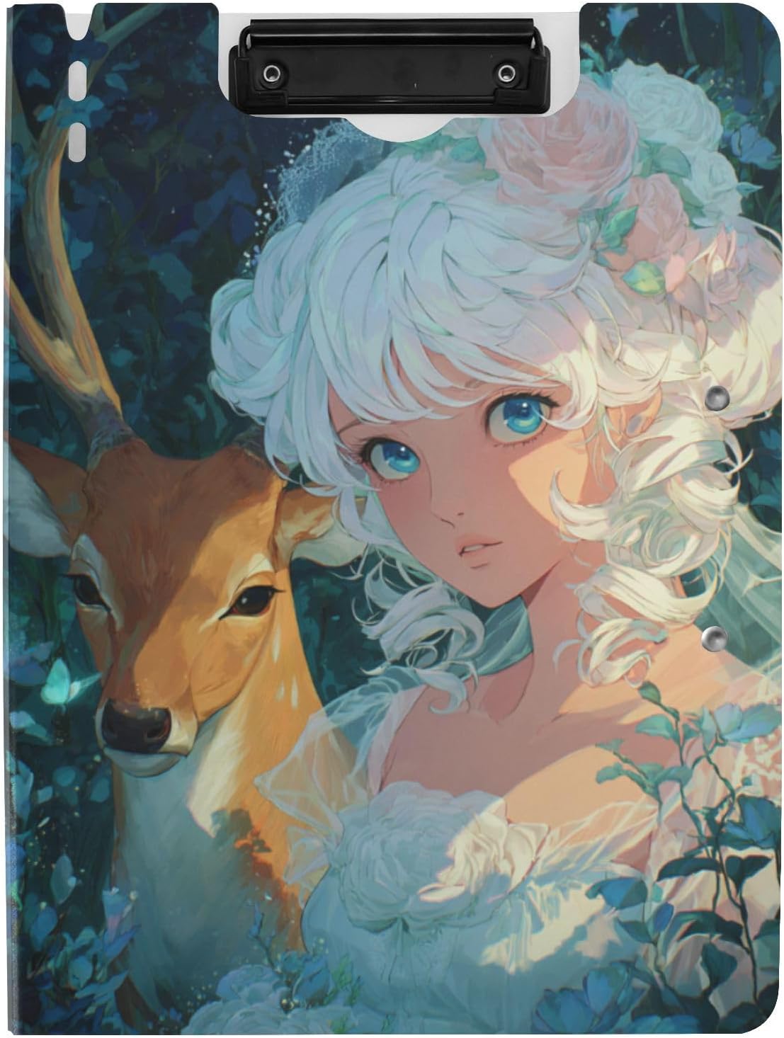 Foldable Clipboards Forests Deer Anime A4 Clipboard Padfolio Double Clips Pen Holder Office Clip Board with Cover