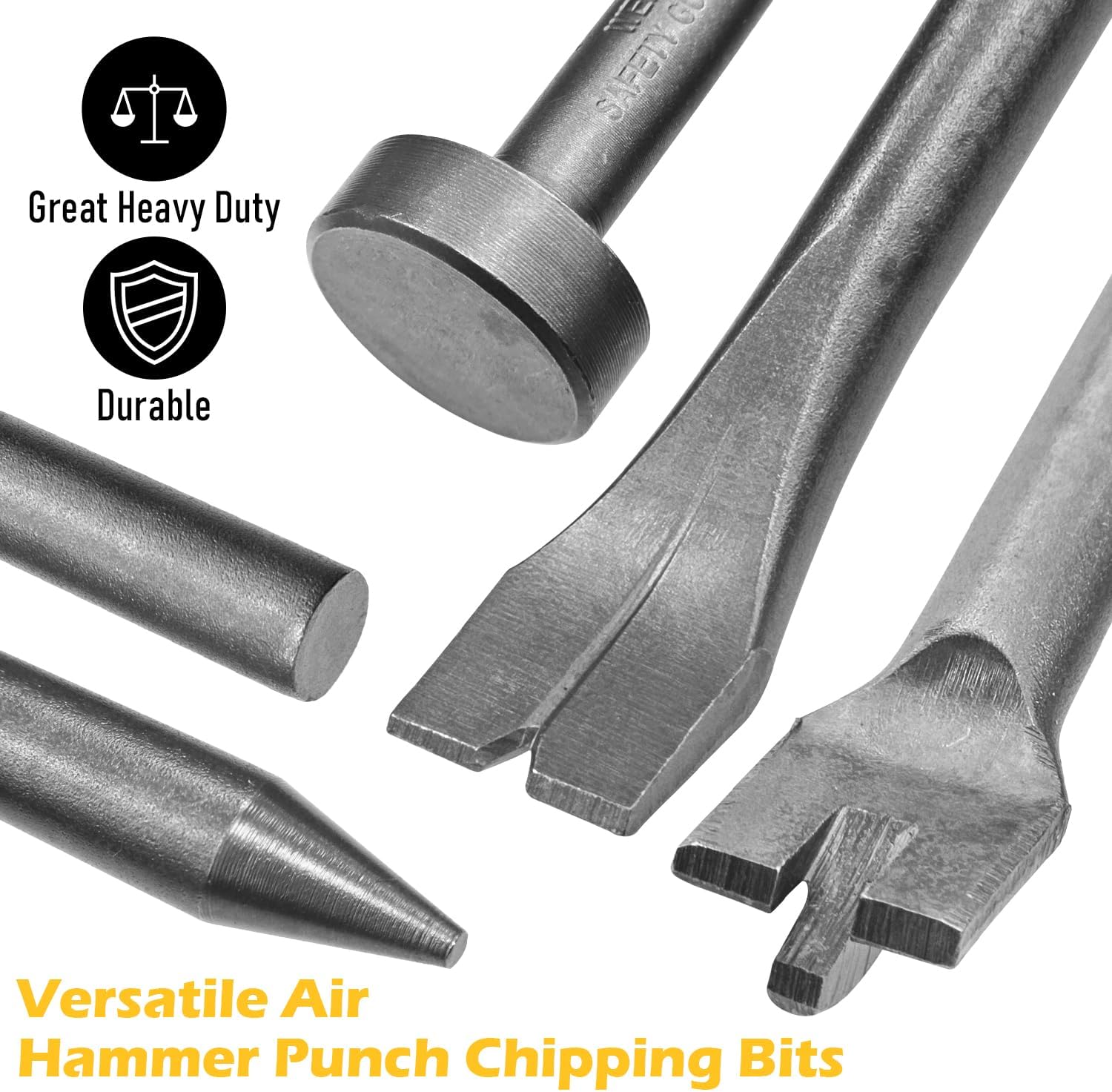10Pcs Air Hammer Bits Set, Pneumatic Chisel Tools with Spring, Air Hammer Punch Chipping Bits for Tile Masonry Concrete Stone Demolition