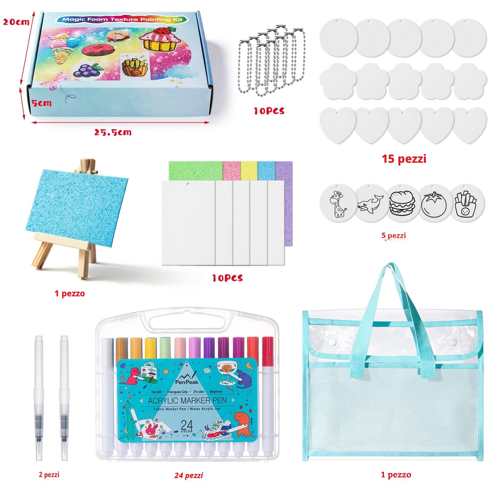 EXTSUD Magico Puffy Paint, 68 pezzi 3D Schiuma Texture Set da pittura per bambini con 30 fogli di carta da colorare, 24 pennarelli, accessori fai da te e set creativo