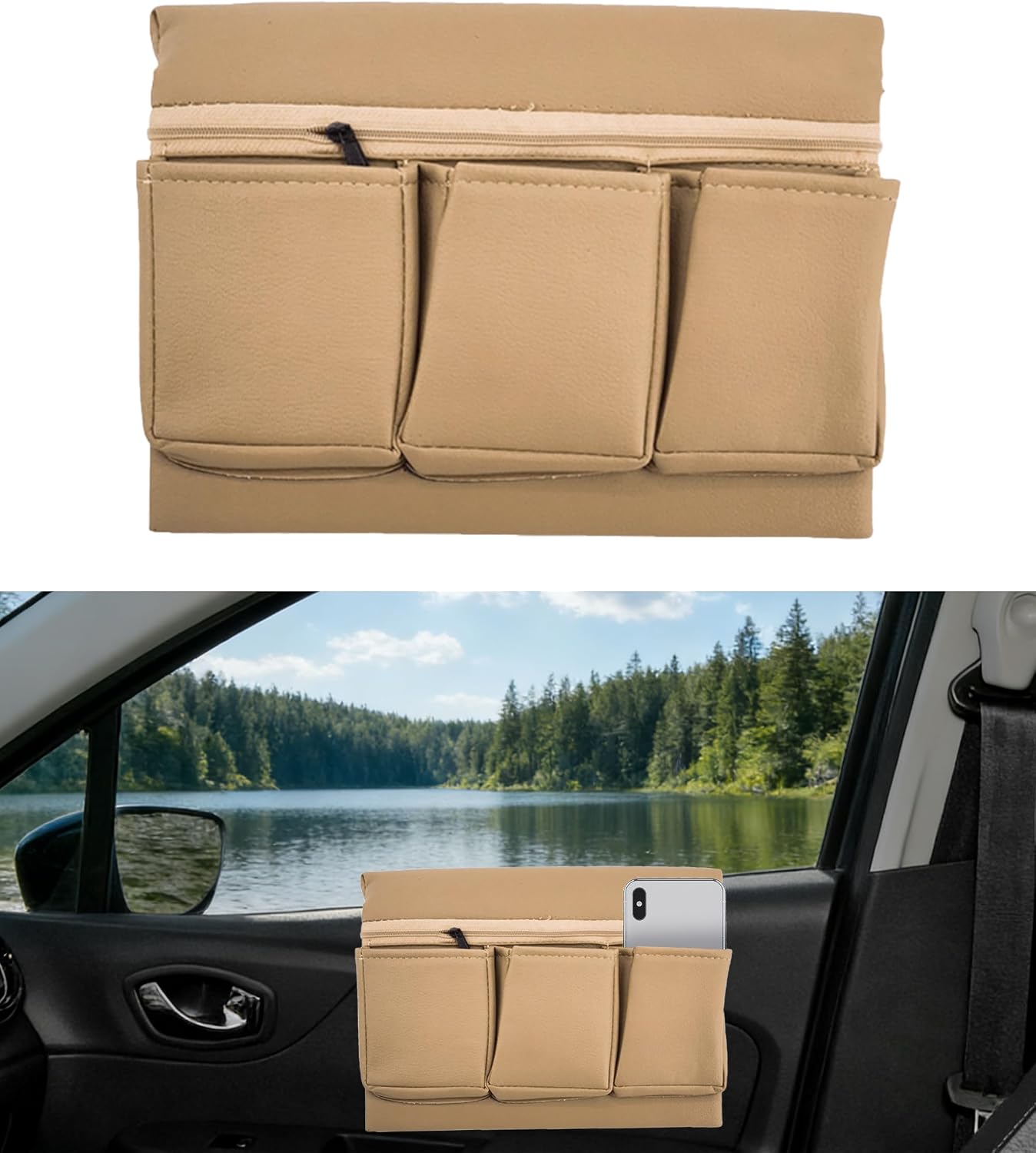 Car Door Armrest Pad,Car Accessories Comfortable Leather Arm Elbow Rest Pad with Multiple Pockets,Automotive Organizer,Suitable for Most Cars,SUV,RV,Cargo Box,Sedan,Trucks,Minivan,Van (Black)