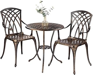 Bistro Set 3 Piece Rustproof Cast Aluminum Patio Furniture Sets Round Ta...