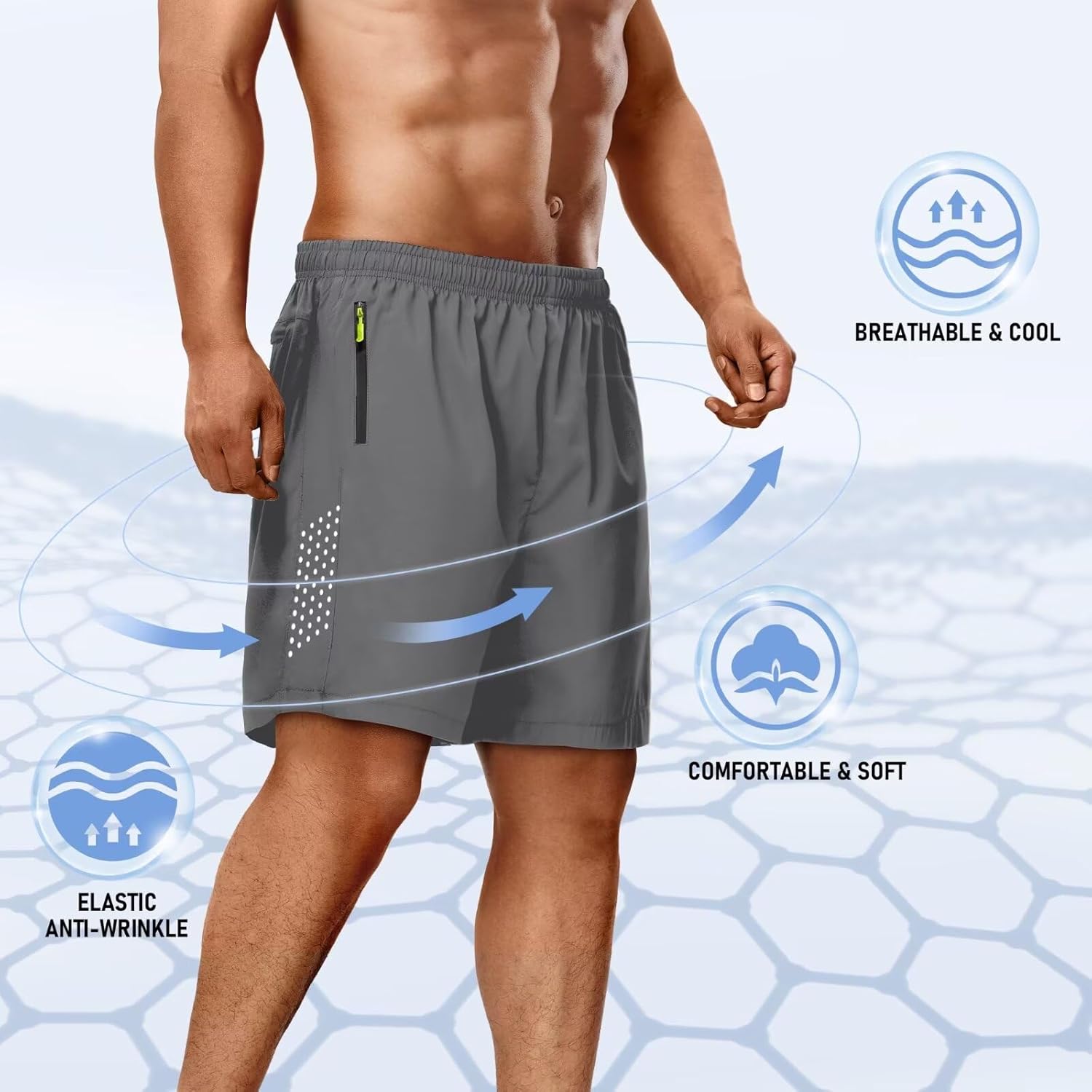 2 Pack Mens Athletic Shorts Quick Dry 7 Inch Running Shorts Breathable Mesh Gym Workout Shorts with Zipper Pockets - Image 3