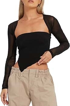 Women Long Sleeve Mesh Sheer Tops Y2k Sexy Slim Fit Going