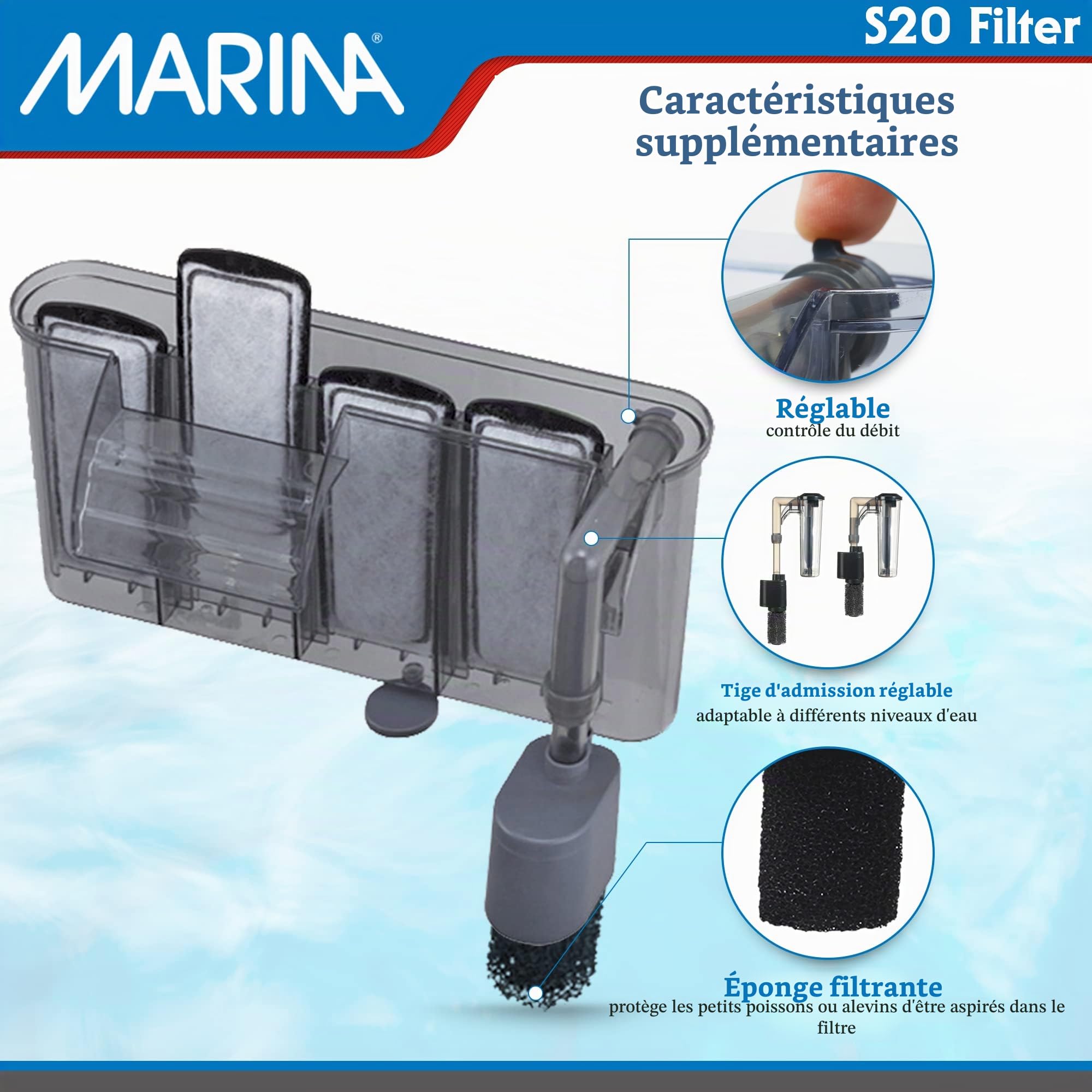 Marina Filtre d'Eau S20 Net pour Aquarium jusqu'à 75 L