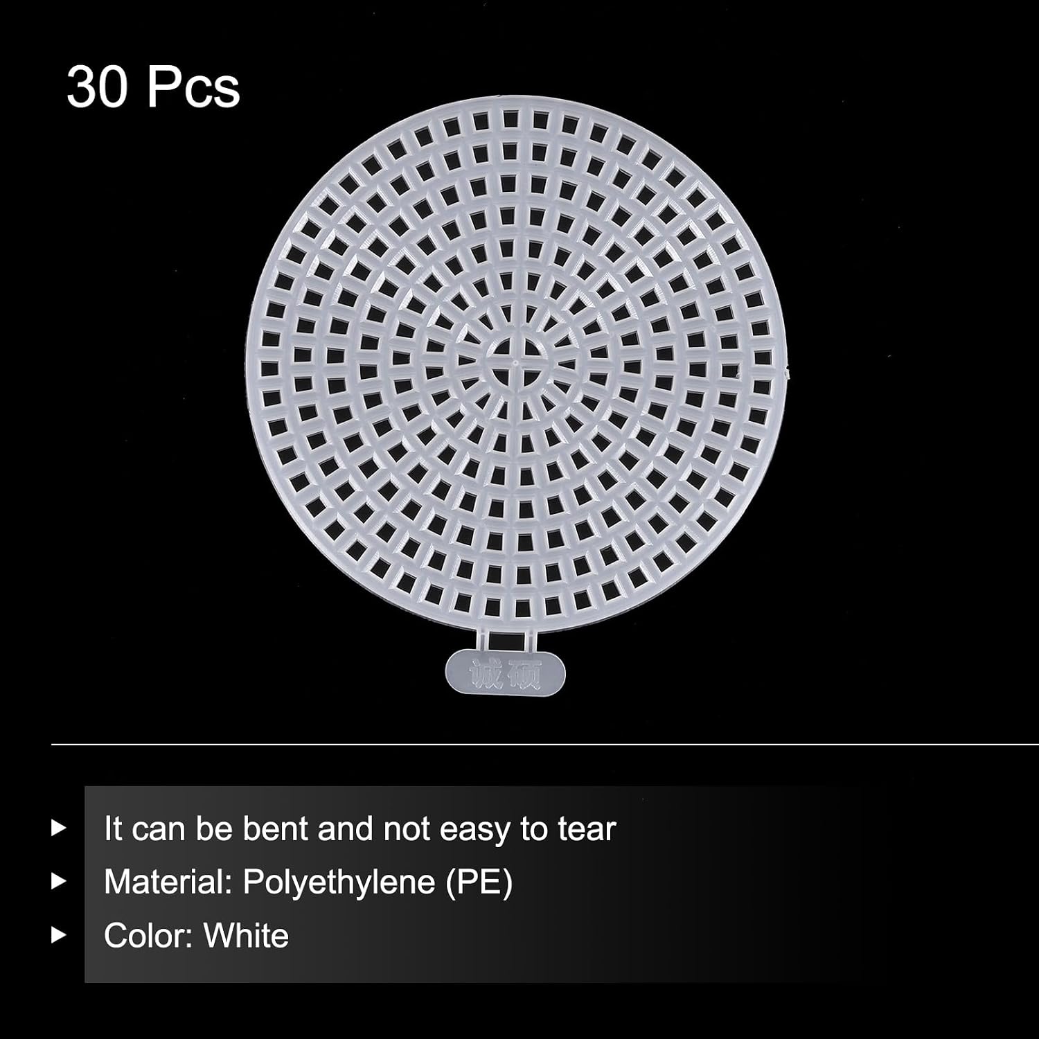 MECCANIXITY 30pcs 2.4" Plastic Mesh Canvas Sheet 16 Count Round Needlepoint Blank Canvas for Embroidery Knit Crochet Acrylic Yarn Crafting, White